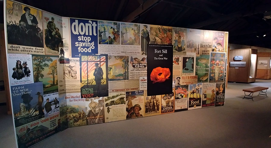 A mural of several US Army posters inside of Fort Sill National Historic Landmark & Museum.